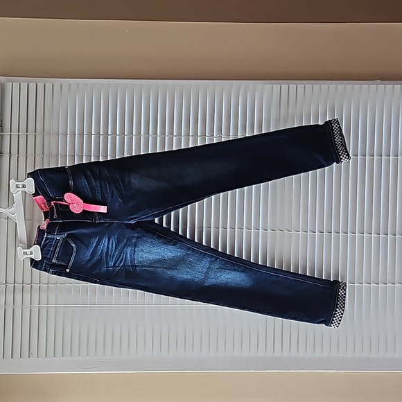 PinkLatte Girls Sz 8 Distressed jeans With Checkerboard Cuff NWT - Picture 1 of 6